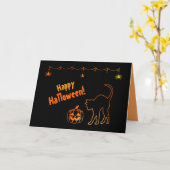 Black Cat Silhouette en Jack o'lanterns Halloween Kaart (Gele Bloem)