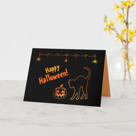 Black Cat Silhouette en Jack o'lanterns Halloween Kaart (Gele Bloem)