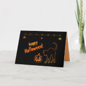 Black Cat Silhouette en Jack o'lanterns Halloween Kaart (Voorkant)
