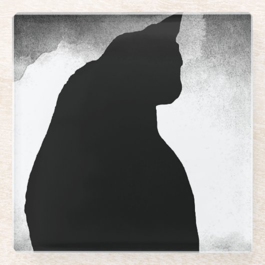 Black Cat Silhouette Glass Onderzetter Glazen Onderzetter (Voorkant)