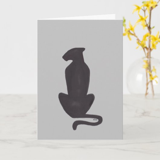 Black Cat Silhouette grijze coole katten kaart (Gele Bloem)