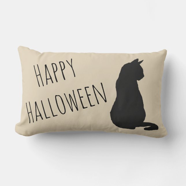 Black Cat Silhouette Halloween Herfst Sierkussen Kussen (Voorkant)