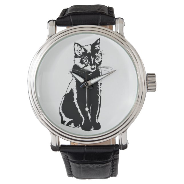 Black Cat Silhouette Horloge (Voorkant)