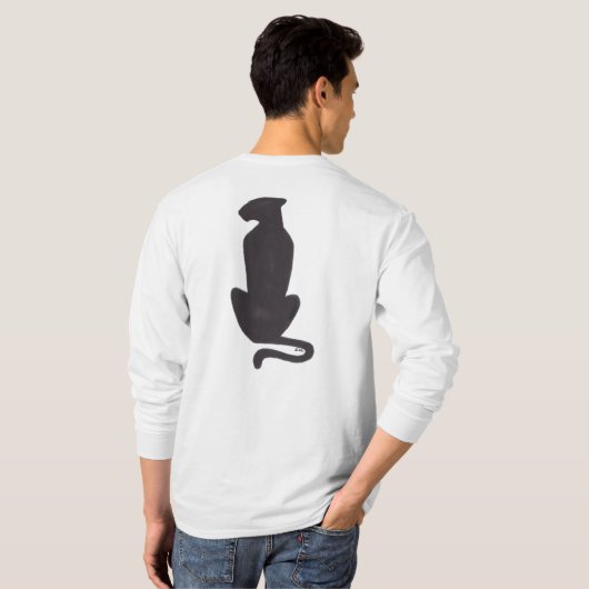 Black Cat Silhouette mannen wit shirt met lange mo (Achterkant volledig)