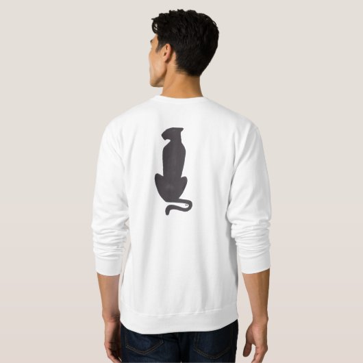 Black Cat Silhouette mannen wit sweatshirt terug (Achterkant volledig)
