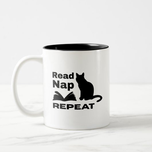 Black Cat Silhouette met Boek Quote Art Mok (Links)