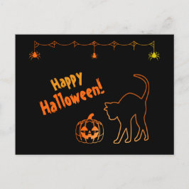 Black Cat Silhouette Neon Happy Halloween Briefkaart
