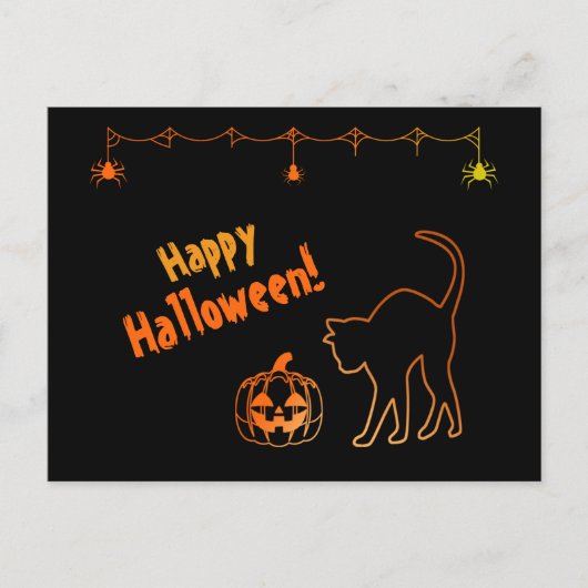 Black Cat Silhouette Neon Happy Halloween Briefkaart (Voorkant)