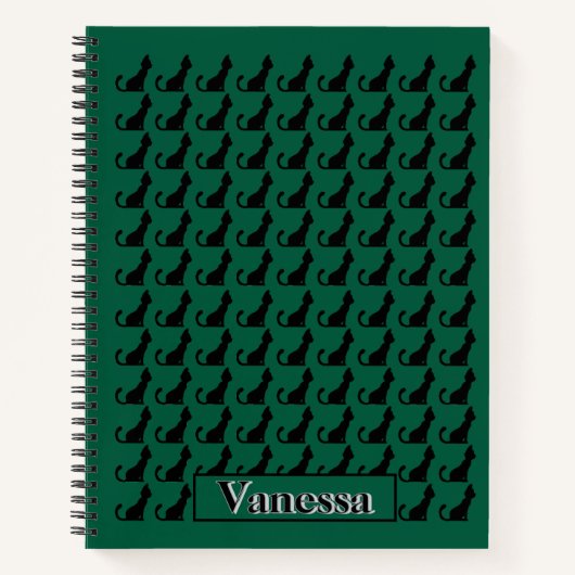 Black Cat Silhouette Notitieboek - Groene achtergr (Voorkant)