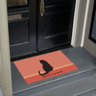 Black Cat Silhouette Oranje & Black WELCOME Deurmat