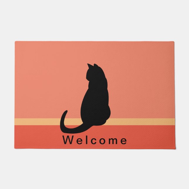 Black Cat Silhouette Oranje & Black WELCOME Deurmat (Voorkant)