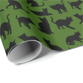 Black Cat Silhouette over Green Cadeaupapier (Rol Hoek)