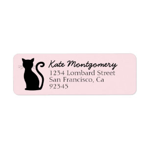 Black Cat Silhouette Pastel Pink Return Address Etiket
