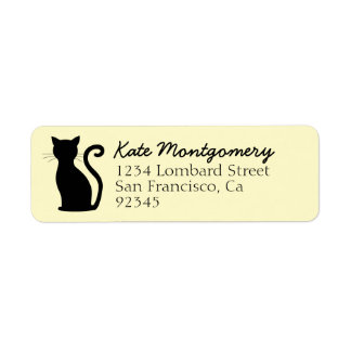 Black Cat Silhouette Pastel Yellow Return Address Etiket