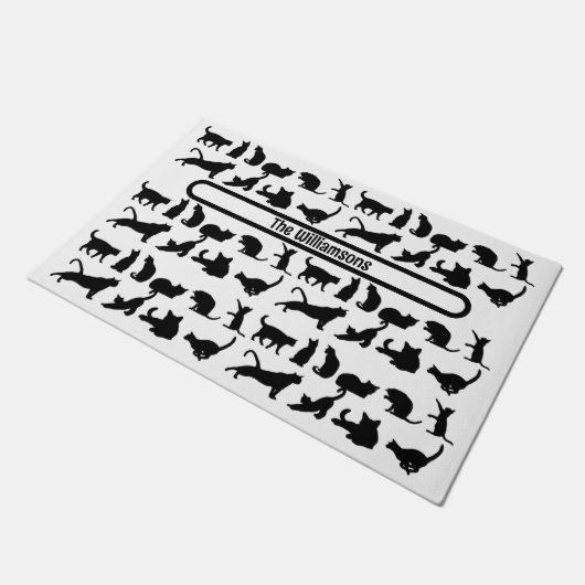 Black Cat Silhouette Pattern - Aangepaste naam Deurmat (Schuin)