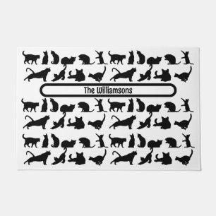 Black Cat Silhouette Pattern - Aangepaste naam Deurmat