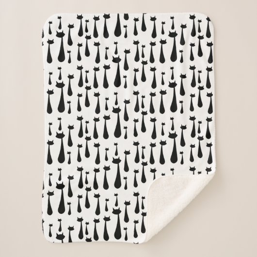 Black Cat Silhouette Pattern voor atoomretro Sherpa Deken (Voorkant)