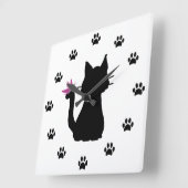 Black Cat Silhouette Pink Butterfly Grote Klok (Hoek)