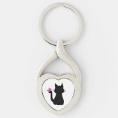 Black Cat Silhouette Pink Butterfly Sleutelhanger (Voorkant)