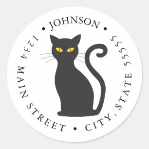 Black Cat Silhouette Retourlabel Ronde Sticker