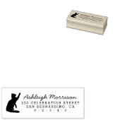 Black Cat Silhouette Script Naam Retouradres Rubberstempel (Gestempeld)