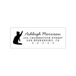 Black Cat Silhouette Script Naam Retouradres Rubberstempel