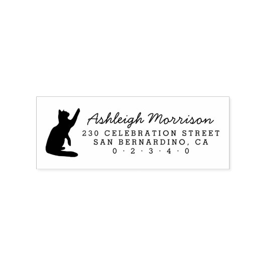 Black Cat Silhouette Script Naam Retouradres Rubberstempel (Afrduk)