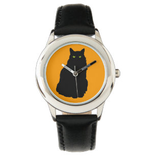 Black Cat Silhouette Sitting Horloge