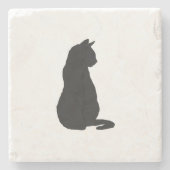 Black Cat Silhouette Stenen Onderzetter (Voorkant)