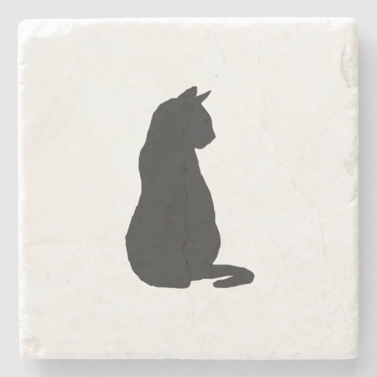 Black Cat Silhouette Stenen Onderzetter (Voorkant)