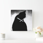 Black Cat Silhouette Vierkante Klok (Huis)