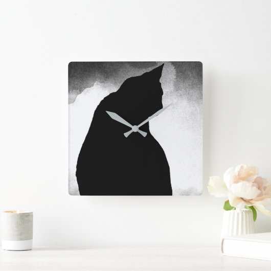 Black Cat Silhouette Vierkante Klok (Huis)