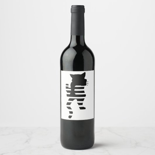 Black Cat Silhouette Wijn Etiket (Voorkant)