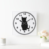 Black Cat Silhouette Witch's Familiar Vierkante Klok (Huis)
