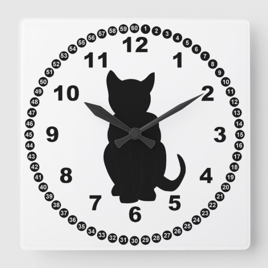 Black Cat Silhouette Witch's Familiar Vierkante Klok (Voorkant)