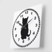 Black Cat Silhouette Witch's Familiar Vierkante Klok (Hoek)