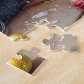 Black Cat Sitting Fireplace with Christmas Lights Legpuzzel (Zijkant)