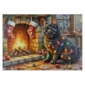 Black Cat Sitting Fireplace with Christmas Lights Snijplank (Voorkant)