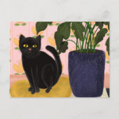 Black Cat Sitting  in roze Briefkaart (Voorkant)