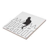 Black Cat Sitting on White Picket Fence Waiting Tegeltje (Zijkant)