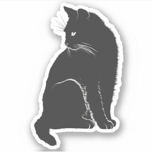 Black Cat Sitting Sticker (Voorkant)