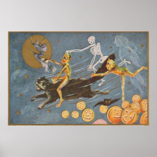 Black Cat Skeleton Ghost Witch Demon Poster (Voorkant)