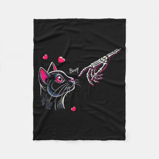 Black Cat Skeleton Hand Boop Valentine's Day Pet O Fleece Deken (Voorkant)