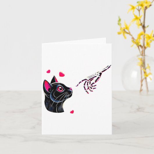 Black Cat Skeleton Hand Boop Valentines Day Pet O  Kaart (Gele Bloem)