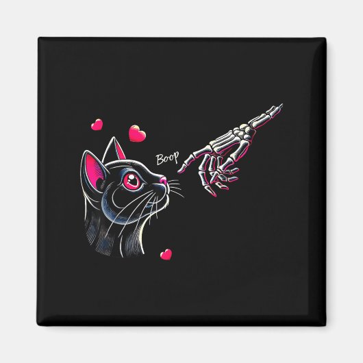 Black Cat Skeleton Hand Boop Valentine's Day Pet O Magneet (Voorkant)
