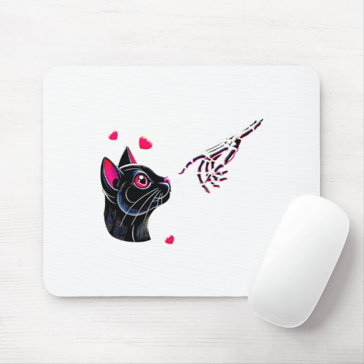 Black Cat Skeleton Hand Boop Valentines Day Pet O  Muismat (Met muis)