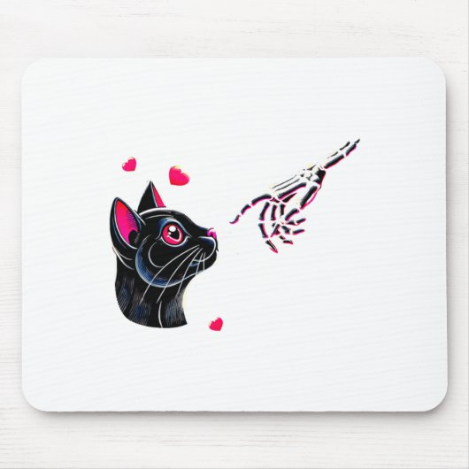 Black Cat Skeleton Hand Boop Valentines Day Pet O  Muismat (Voorkant)