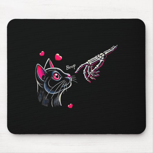 Black Cat Skeleton Hand Boop Valentine's Day Pet O Muismat (Voorkant)
