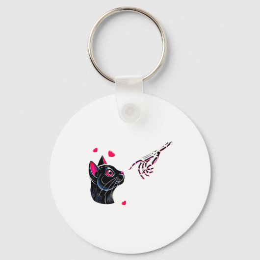 Black Cat Skeleton Hand Boop Valentines Day Pet O  Sleutelhanger (Voorkant)