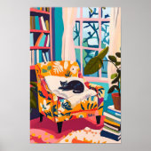 Black cat sleeping on the sofa poster (Voorkant)